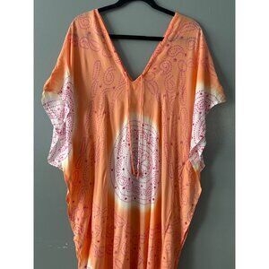 CoolChange Boho Maxi Tunic Cover-Up ML  V-Neck Side Slits Beach Resortwear